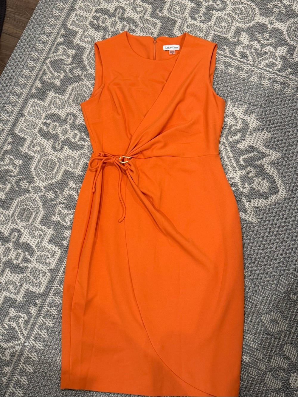 Calvin Klein Orange Sleeveless Faux Wrap Sheath Dress